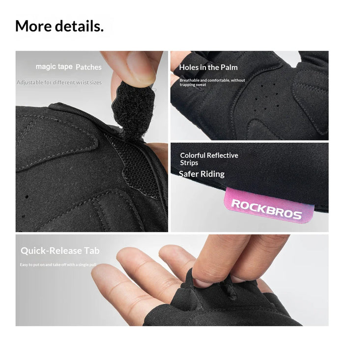 ROCKBROS S426-1 Half Finger Cycling Gloves SBR Shock Absorbing Breathable for Road Mountain Bike - Black|S - 6