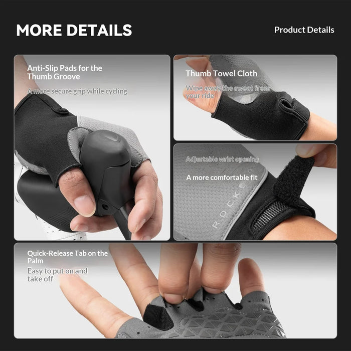 ROCKBROS 16220058 Cycling Gloves Half Finger Mountain Road Bike Gloves Shock Absorbing Breathable for Summer - Black|M - 5