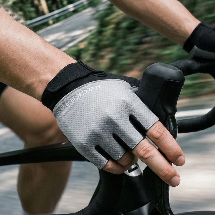 ROCKBROS 16220058 Cycling Gloves Half Finger Mountain Road Bike Gloves Shock Absorbing Breathable for Summer - Black|M - 6