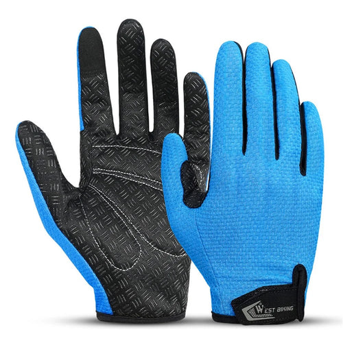WEST BIKING YP0211223 Outdoor Bike Cycling Gloves Touch Screen Shockproof Breathable Full Finger Gloves - Blue/M - 1
