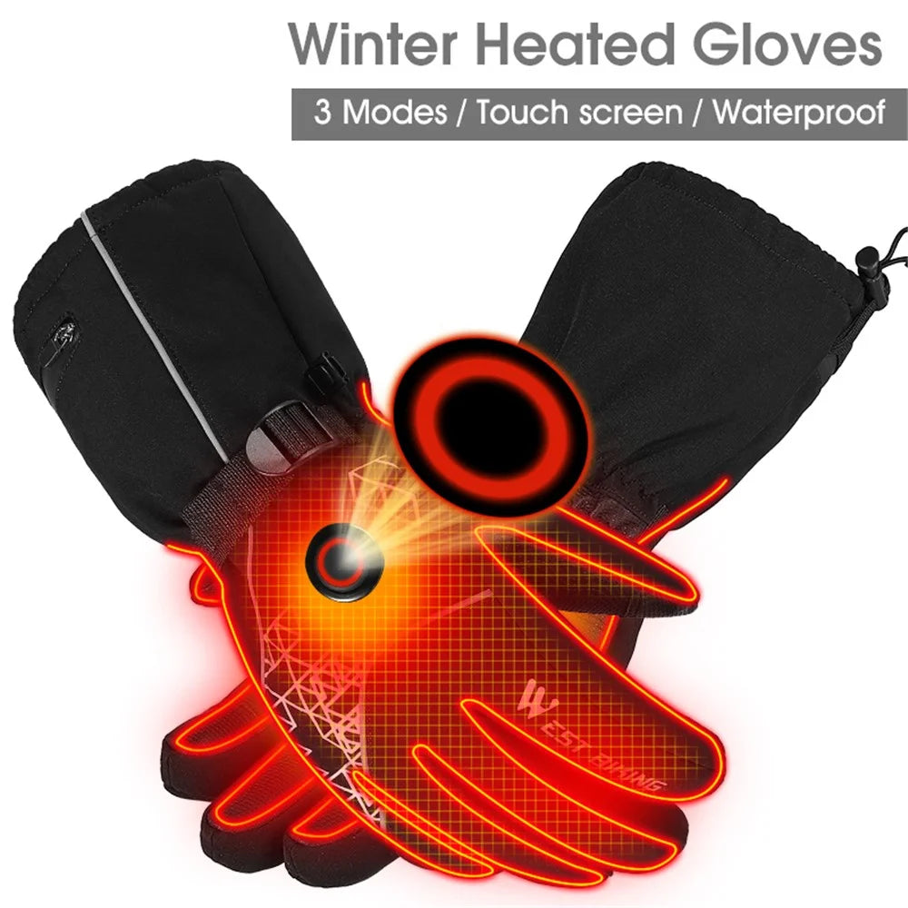 WEST BIKING YP0211224 1 Pair Winter Electric Heating Full-Finger Gloves Touch Screen Waterproof Warm Cycling Mittens - M - 5
