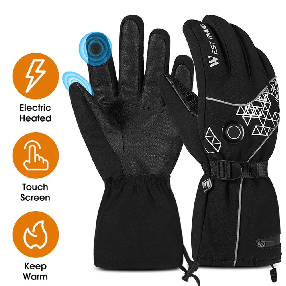 WEST BIKING YP0211224 1 Pair Winter Electric Heating Full-Finger Gloves Touch Screen Waterproof Warm Cycling Mittens - M - 6