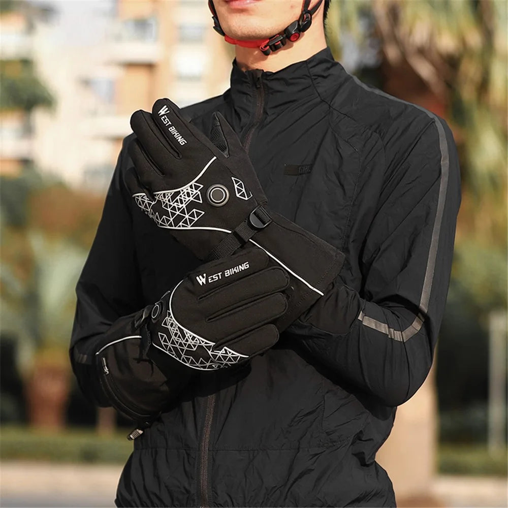 WEST BIKING YP0211224 1 Pair Winter Electric Heating Full-Finger Gloves Touch Screen Waterproof Warm Cycling Mittens - M - 7