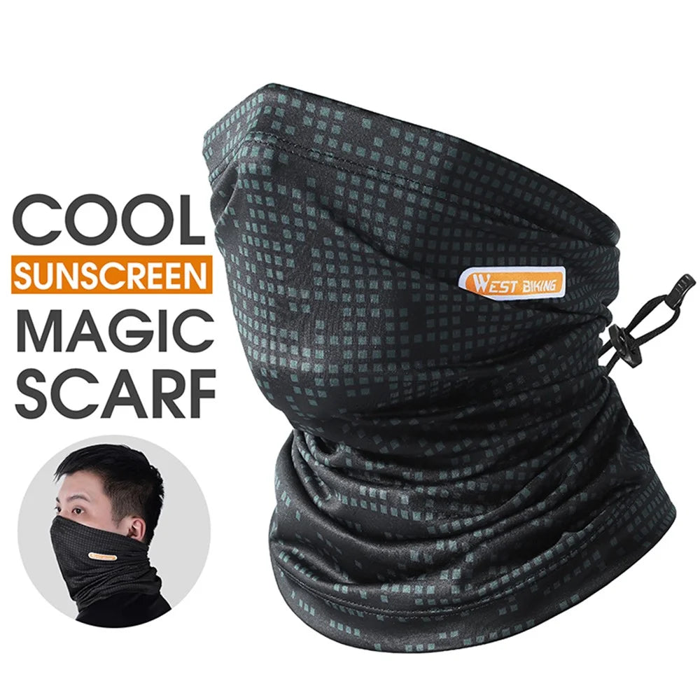 WEST BIKING YP0201323 Outdoor Sports Cycling UV Protection Elastic Ice Silk Neck Gaiter Drawstring Face Cover - Black/Grey - 2