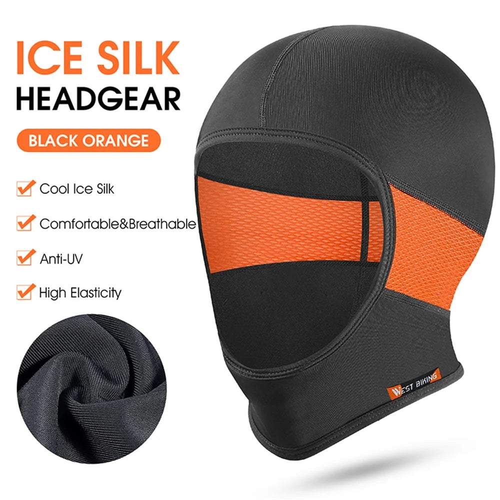 WEST BIKING YP0201317 Anti-UV Summer Ice Silk Cap Balaclava Quick-Drying Breathable Helmet Liner for Outdoor Sports - Black/Orange - 2