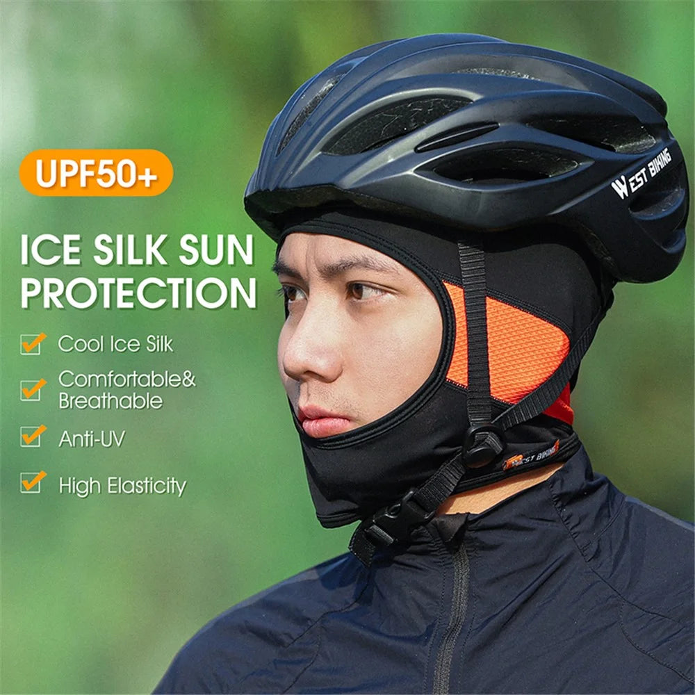WEST BIKING YP0201317 Anti-UV Summer Ice Silk Cap Balaclava Quick-Drying Breathable Helmet Liner for Outdoor Sports - Black/Orange - 3