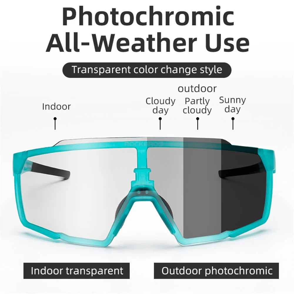 ROCKBROS SP22 Color Changing Glasses Outdoor Windproof Sandproof Bicycle Cycling Men Women Glasses with Myopia Frame - Blue - 2