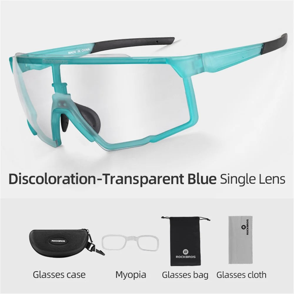 ROCKBROS SP22 Color Changing Glasses Outdoor Windproof Sandproof Bicycle Cycling Men Women Glasses with Myopia Frame - Blue - 4