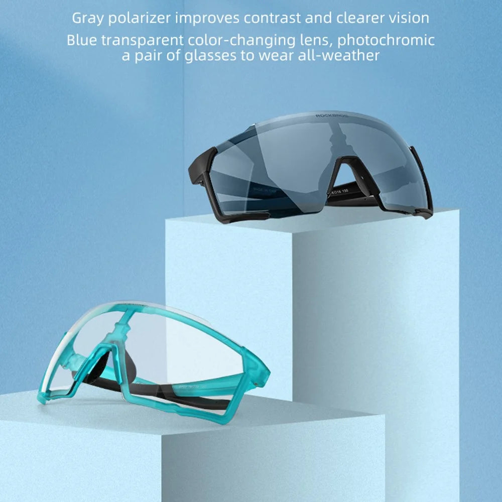 ROCKBROS SP22 Color Changing Glasses Outdoor Windproof Sandproof Bicycle Cycling Men Women Glasses with Myopia Frame - Blue - 5
