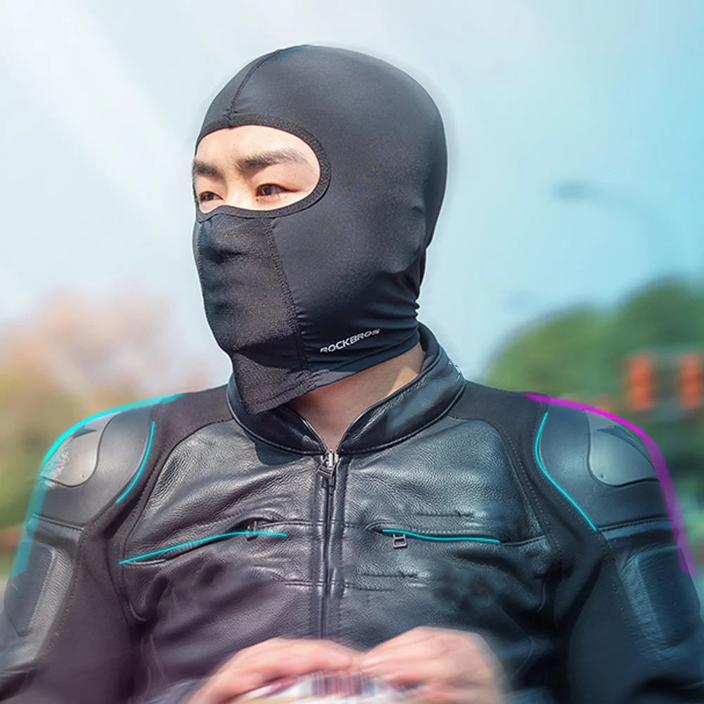 ROCKBROS LF8064 Motorcycle Face Mask Sun Protection Ice Silk Outdoor Cycling Balaclava Cap Scraf Stretch Helmet Liner - Black/without Glasses Hole - 3