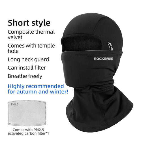 ROCKBROS 13420045001 Warm Fleece Lined Short Face Mask Windproof Motorcycle Cycling Balaclava Head Scarf with Replaceable Filter - 2