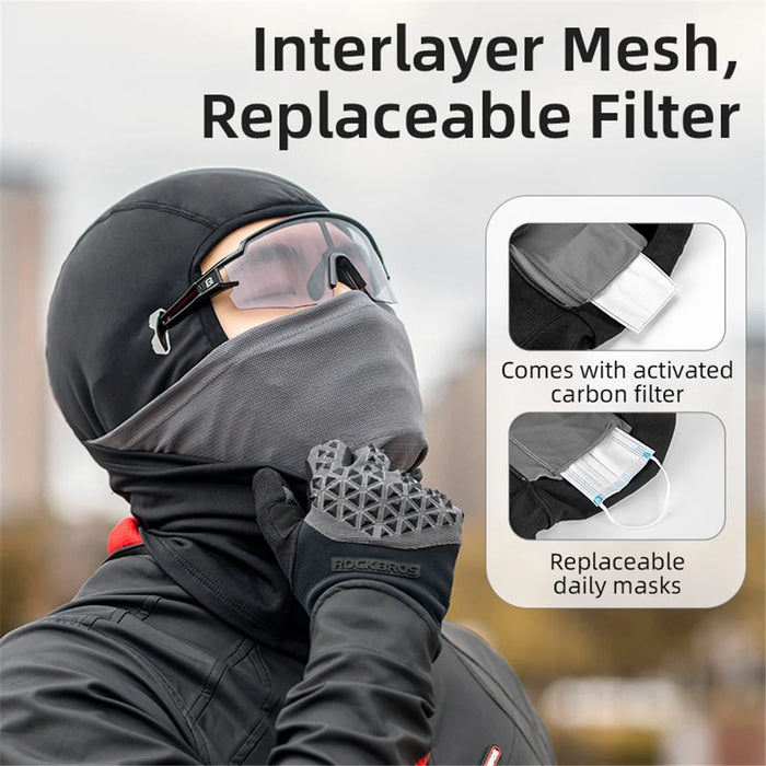 ROCKBROS 13420045001 Warm Fleece Lined Short Face Mask Windproof Motorcycle Cycling Balaclava Head Scarf with Replaceable Filter - 3