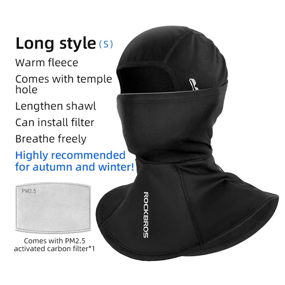 ROCKBROS 13420046001 Windproof Motorcycle Cycling Head Scarf Winter Fleece Lined Balaclava Long Face Mask with Replaceable Filter - S - 2