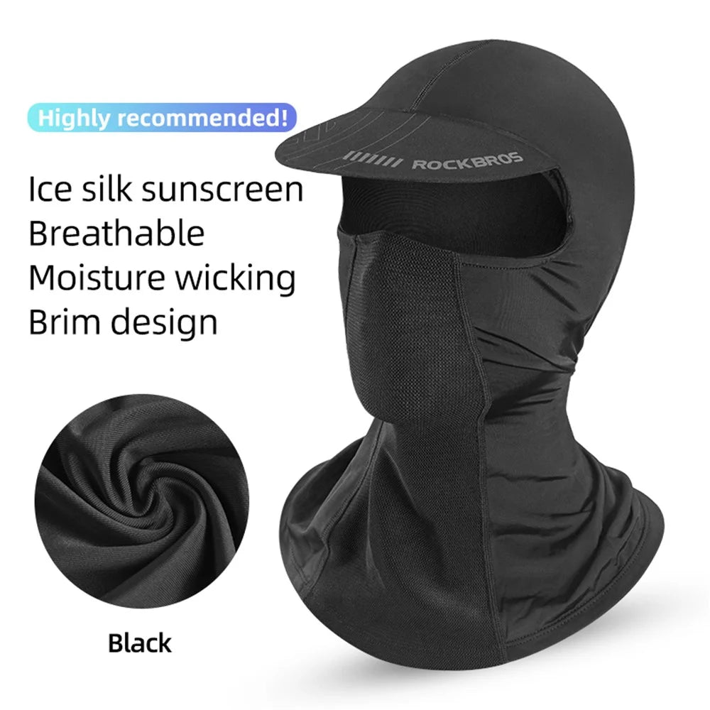 ROCKBROS LF8119 Full Cover Face Mask Sun Protection Breathable Ice Silk Outdoor Cycling Motorcycle Helmet Liner Balaclava Cap with Brim - Black - 2