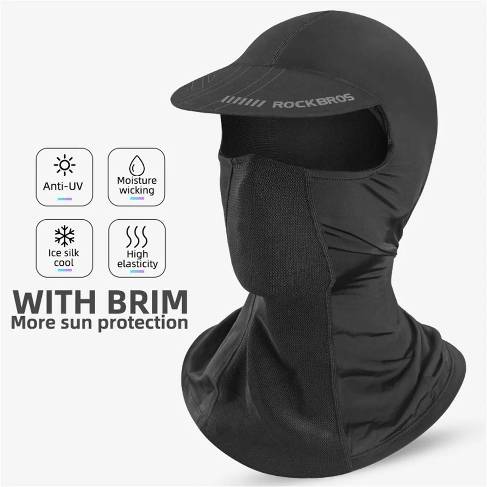 ROCKBROS LF8119 Full Cover Face Mask Sun Protection Breathable Ice Silk Outdoor Cycling Motorcycle Helmet Liner Balaclava Cap with Brim - Black - 3