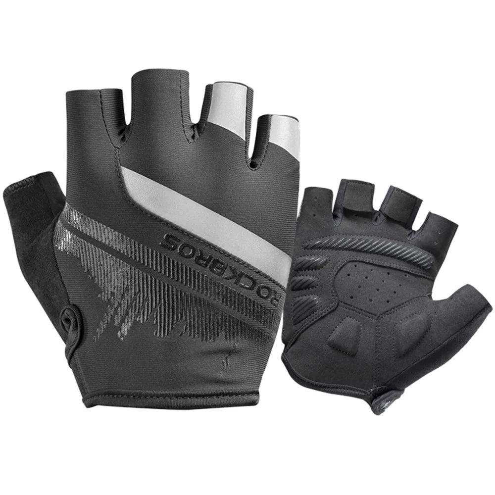 ROCKBROS S247 1Pair Half Finger Bicycle Gloves Wear-resistant Gloves with Reflective Stripes for Cycling Riding - S - 1