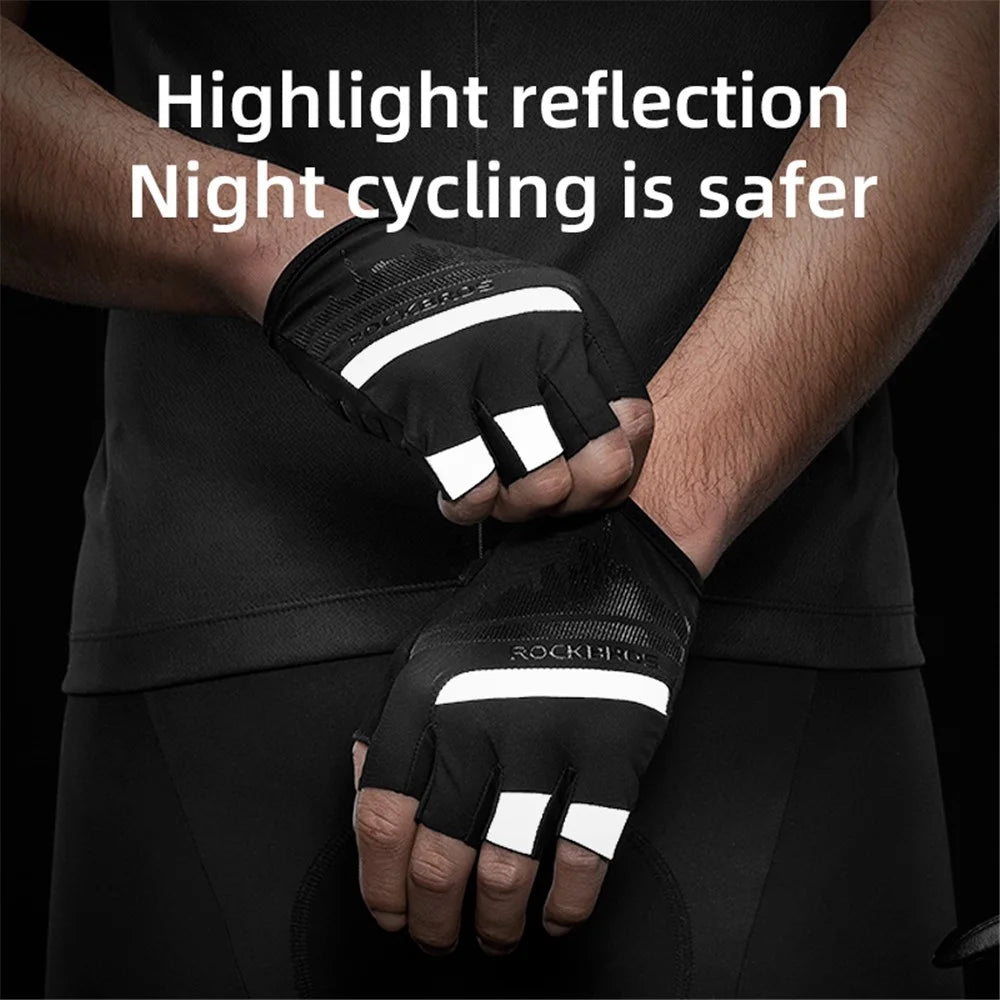ROCKBROS S247 1Pair Half Finger Bicycle Gloves Wear-resistant Gloves with Reflective Stripes for Cycling Riding - S - 3