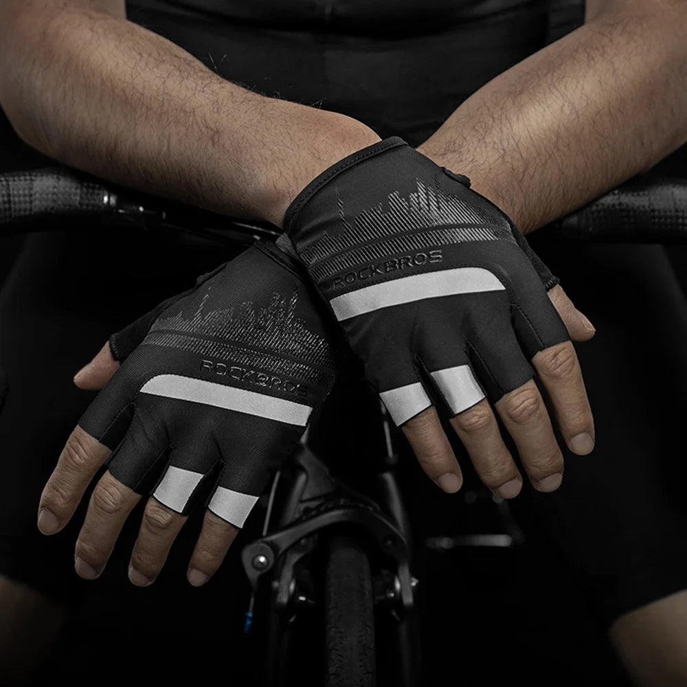 ROCKBROS S247 1Pair Half Finger Bicycle Gloves Wear-resistant Gloves with Reflective Stripes for Cycling Riding - S - 4