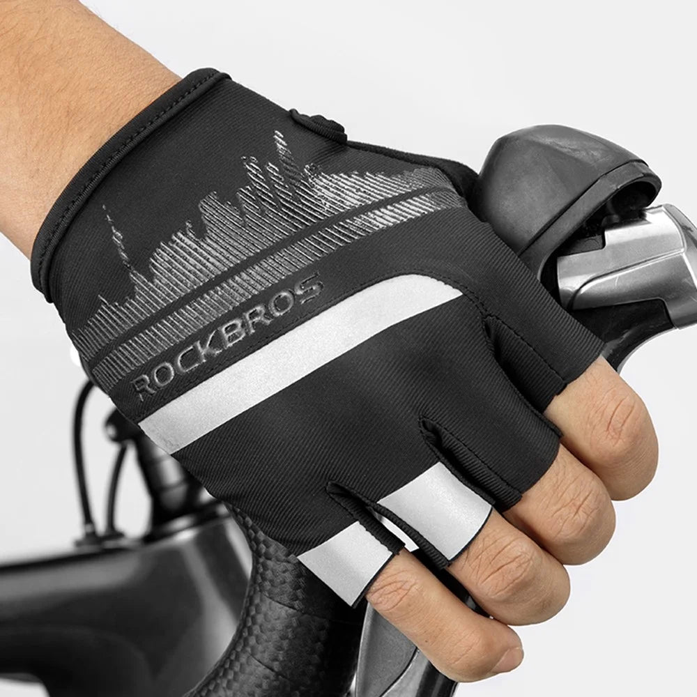 ROCKBROS S247 1Pair Half Finger Bicycle Gloves Wear-resistant Gloves with Reflective Stripes for Cycling Riding - S - 5