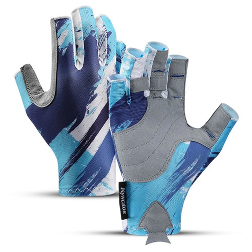 KYNCILOR A0007 Non-slip Fishing Gloves Breathable Half Finger Mittens for Climbing Hiking Camping - Blue/M - 1