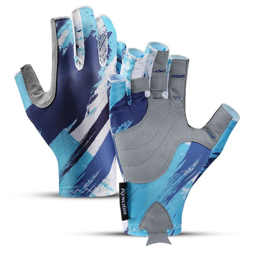 KYNCILOR A0007 Non-slip Fishing Gloves Breathable Half Finger Mittens for Climbing Hiking Camping - Blue/M - 1