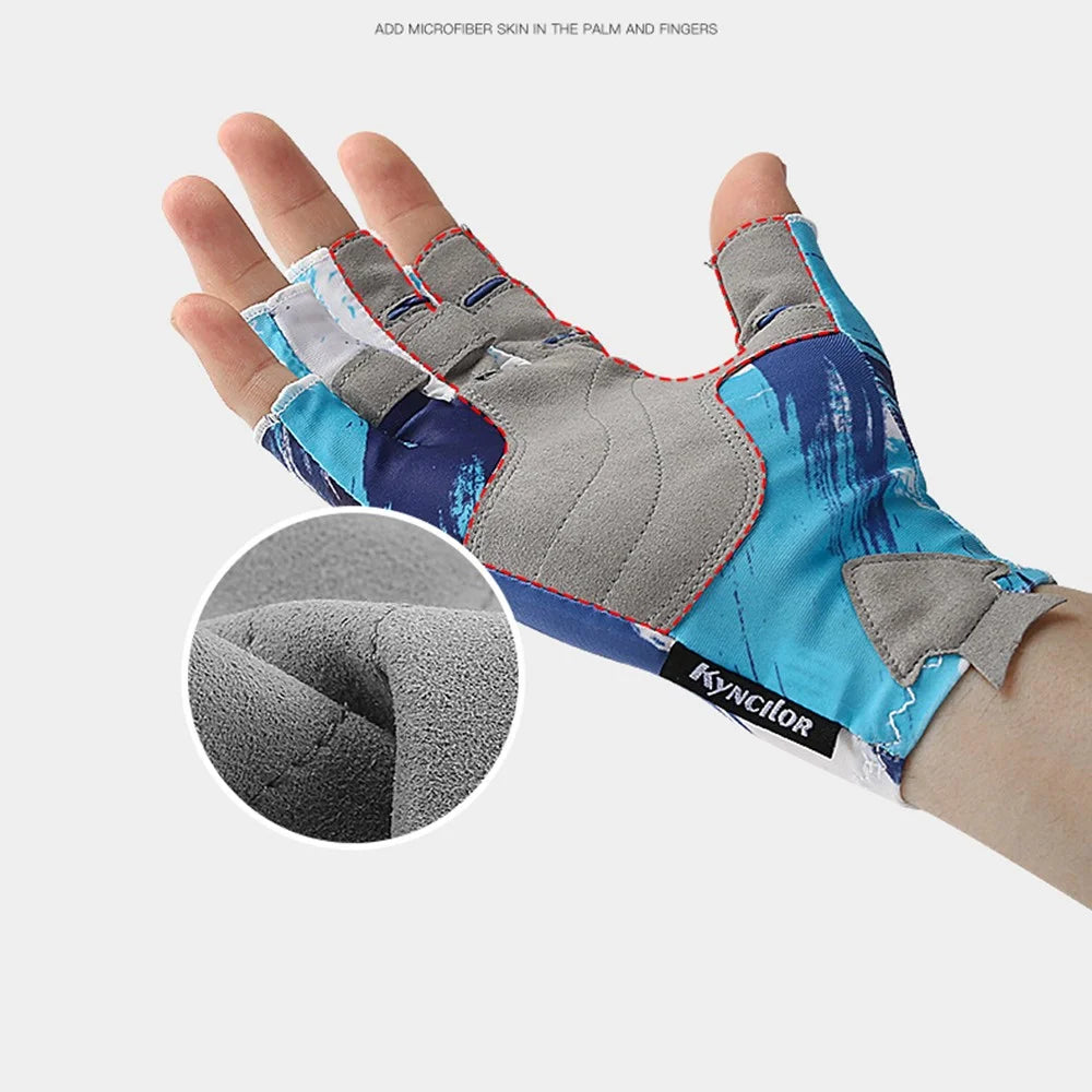 KYNCILOR A0007 Non-slip Fishing Gloves Breathable Half Finger Mittens for Climbing Hiking Camping - Blue/M - 6