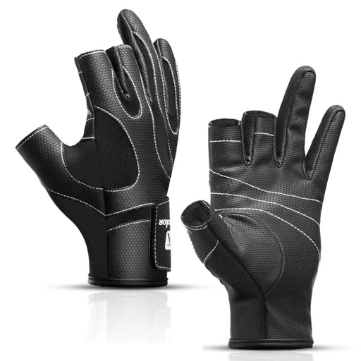 KYNCILOR A0062 Fishing Gloves Men Women 3 Cut Fingers Neoprene Mittens Non-slip Cycling Gloves - Black/M - 2