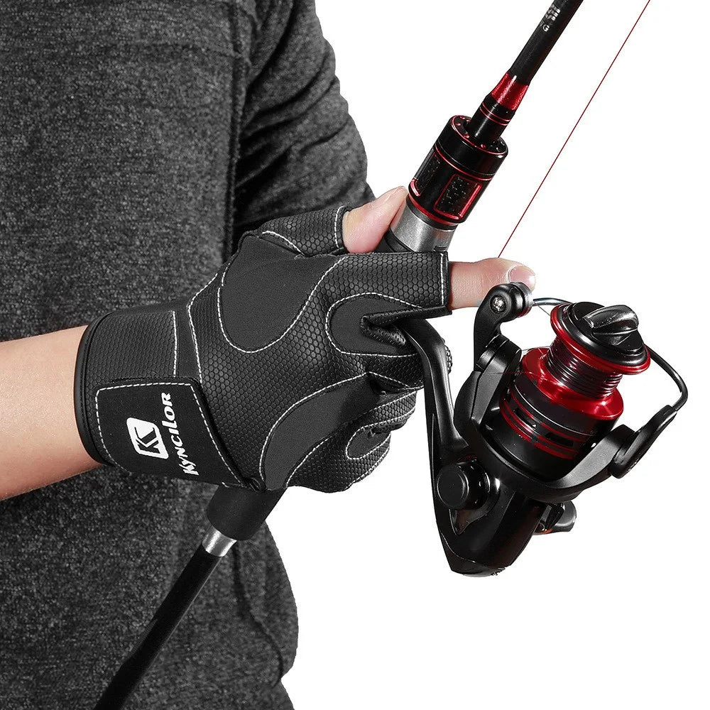 KYNCILOR A0062 Fishing Gloves Men Women 3 Cut Fingers Neoprene Mittens Non-slip Cycling Gloves - Black/M - 3