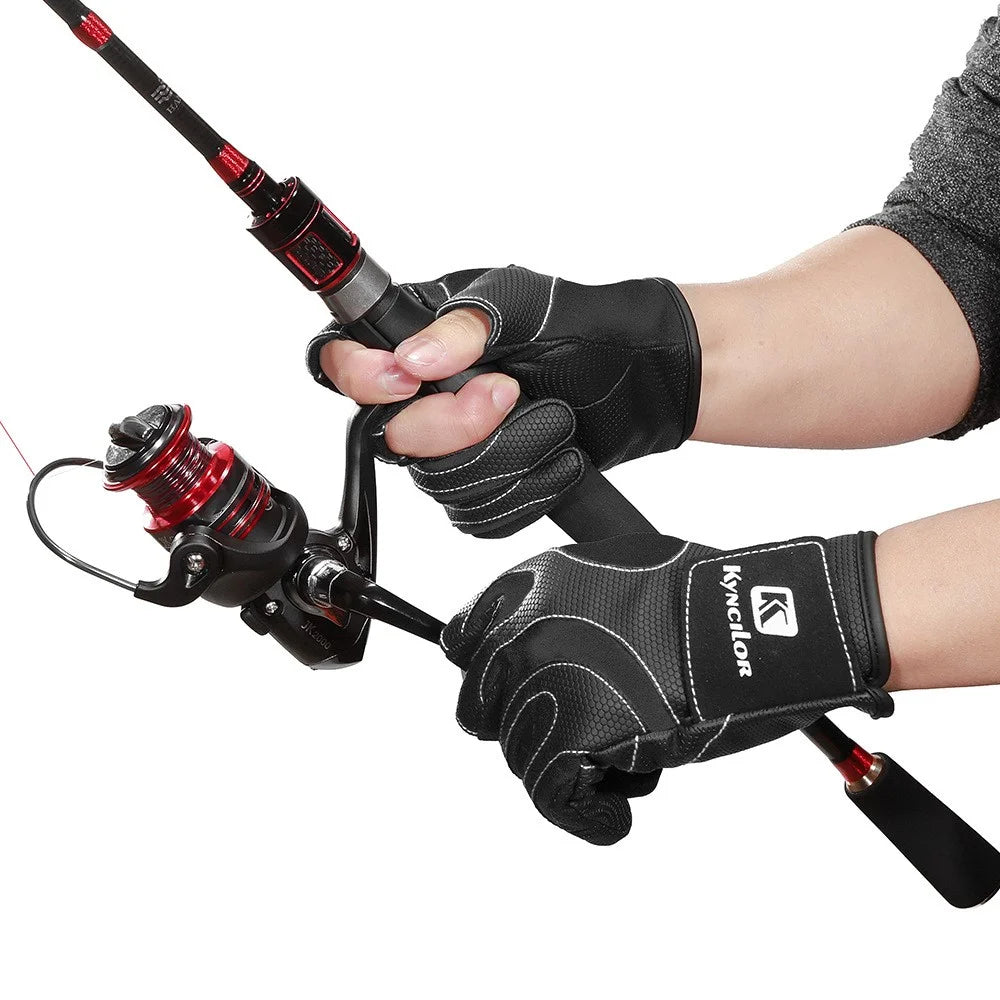 KYNCILOR A0062 Fishing Gloves Men Women 3 Cut Fingers Neoprene Mittens Non-slip Cycling Gloves - Black/M - 4