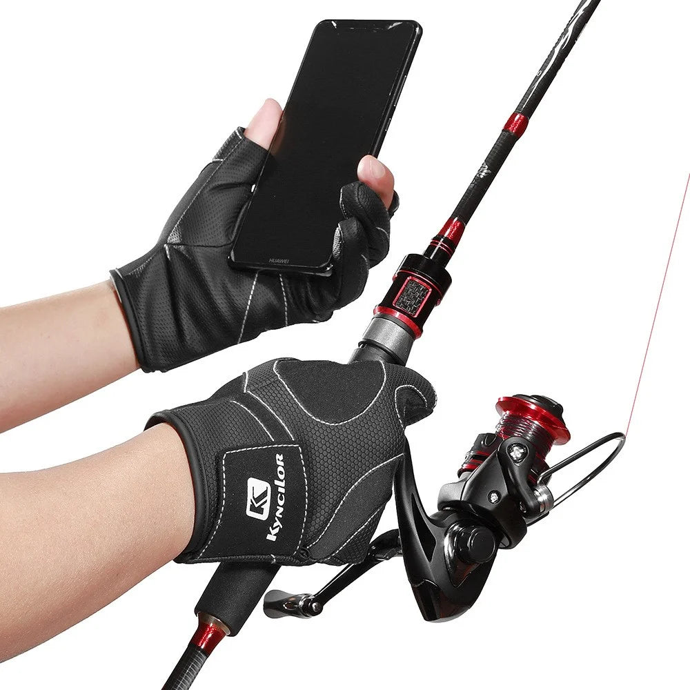 KYNCILOR A0062 Fishing Gloves Men Women 3 Cut Fingers Neoprene Mittens Non-slip Cycling Gloves - Black/M - 5