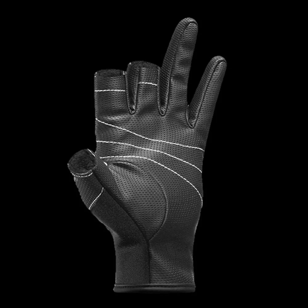 KYNCILOR A0062 Fishing Gloves Men Women 3 Cut Fingers Neoprene Mittens Non-slip Cycling Gloves - Black/M - 6