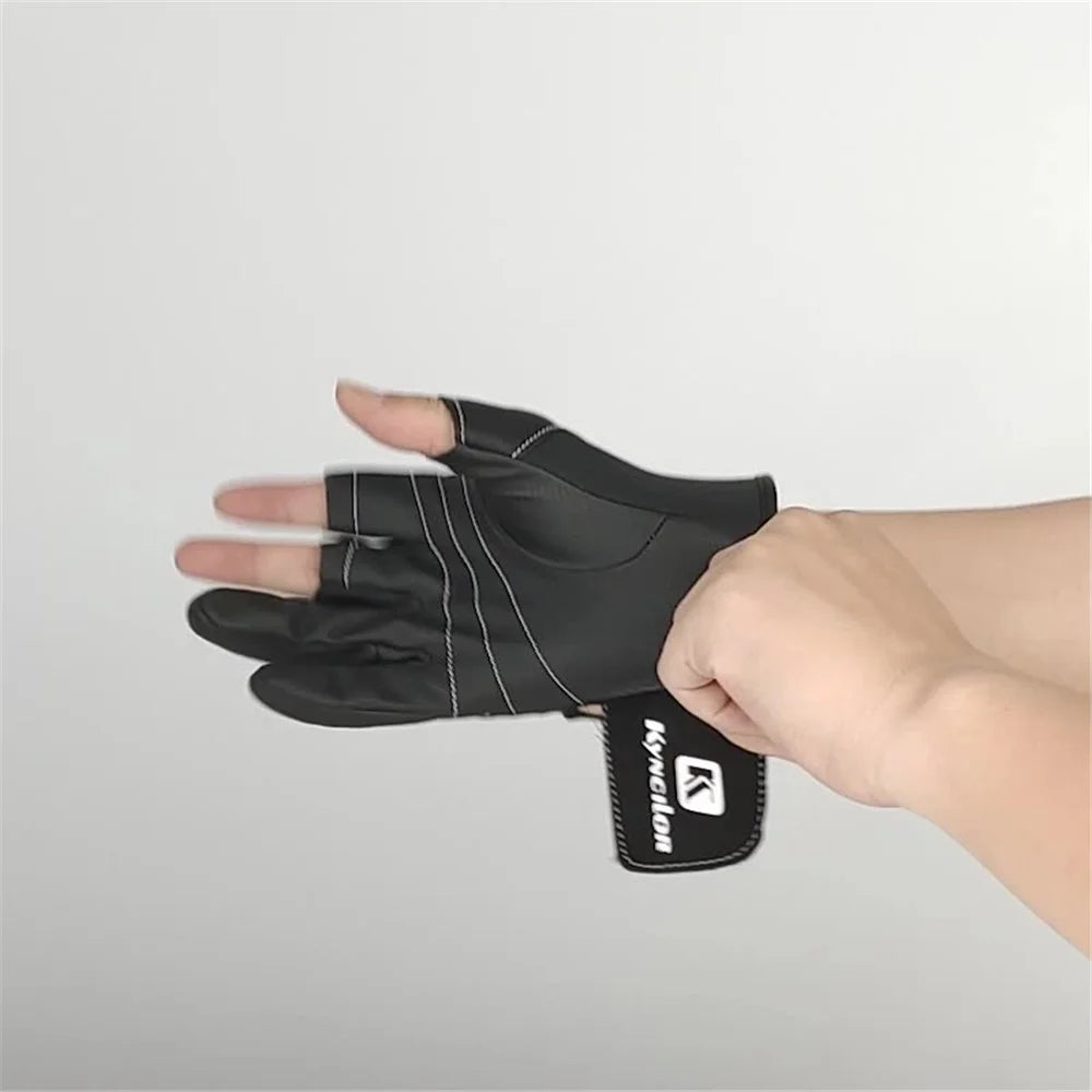 KYNCILOR A0062 Fishing Gloves Men Women 3 Cut Fingers Neoprene Mittens Non-slip Cycling Gloves - Black/M - 7