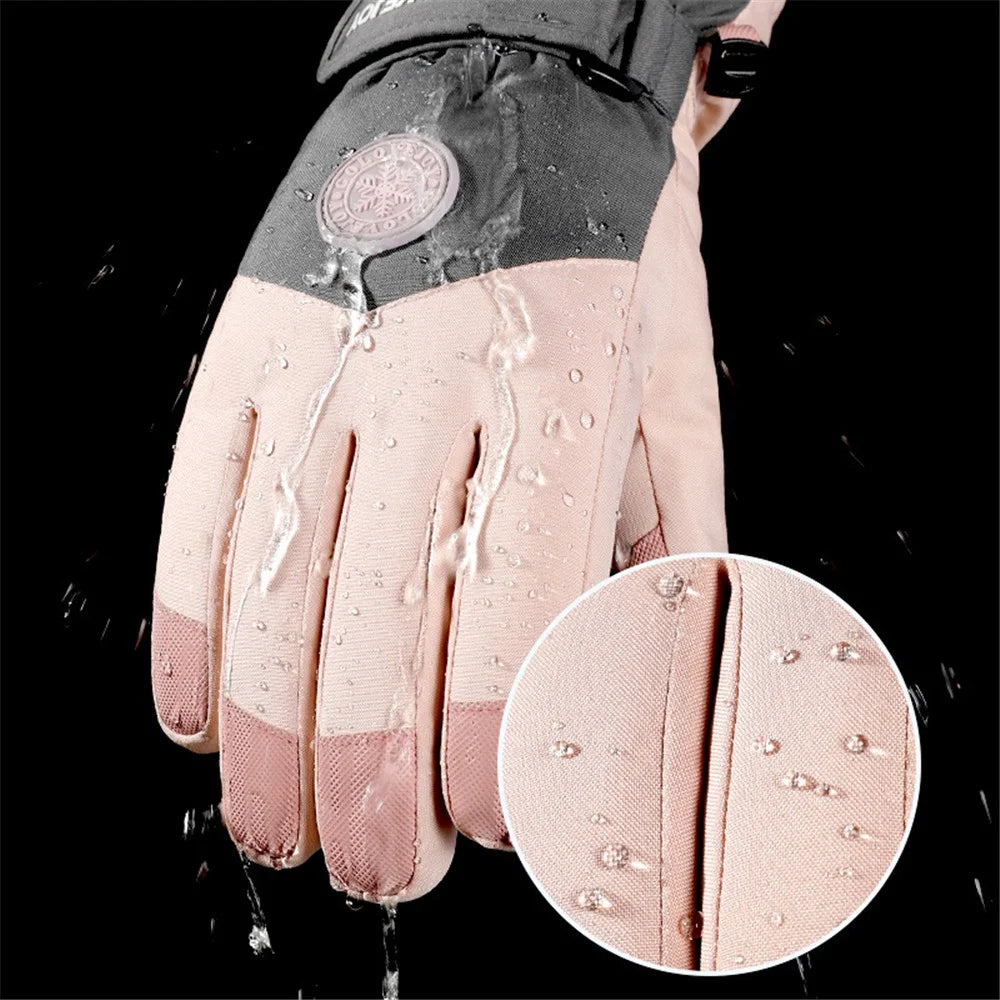 GOLOVEJOY SK15 1 Pair Winter Skiing Gloves Outdoor Cycling Water Repellent Fleece Lined Touch Screen Mittens with Anti-lost Buckle - Pink / Women - 3