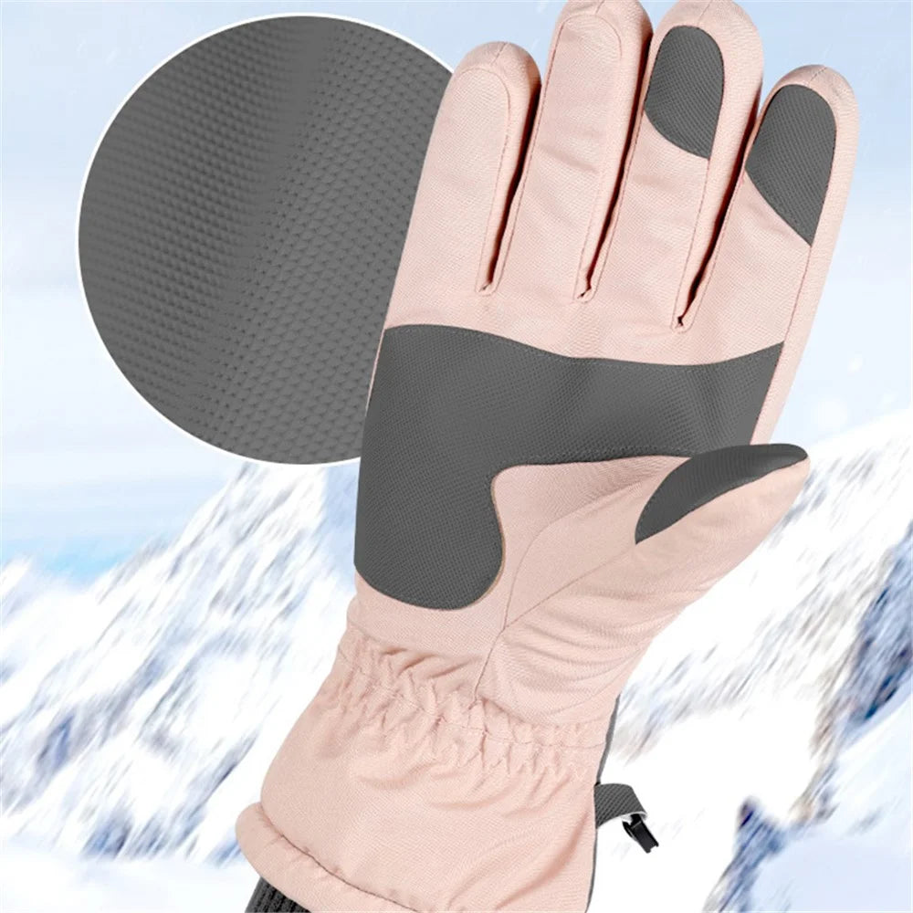 GOLOVEJOY SK15 1 Pair Winter Skiing Gloves Outdoor Cycling Water Repellent Fleece Lined Touch Screen Mittens with Anti-lost Buckle - Pink / Women - 4