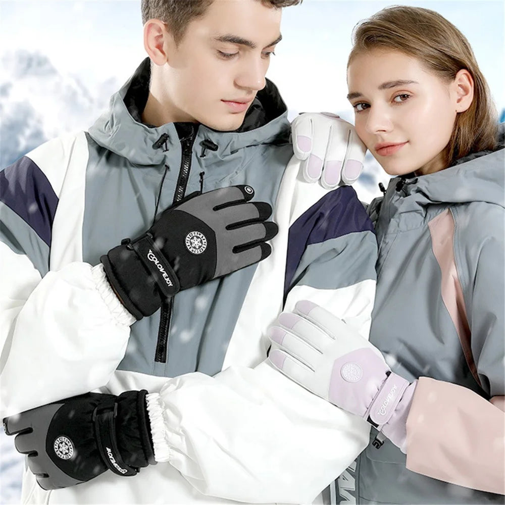 GOLOVEJOY SK15 1 Pair Winter Skiing Gloves Outdoor Cycling Water Repellent Fleece Lined Touch Screen Mittens with Anti-lost Buckle - Pink / Women - 5