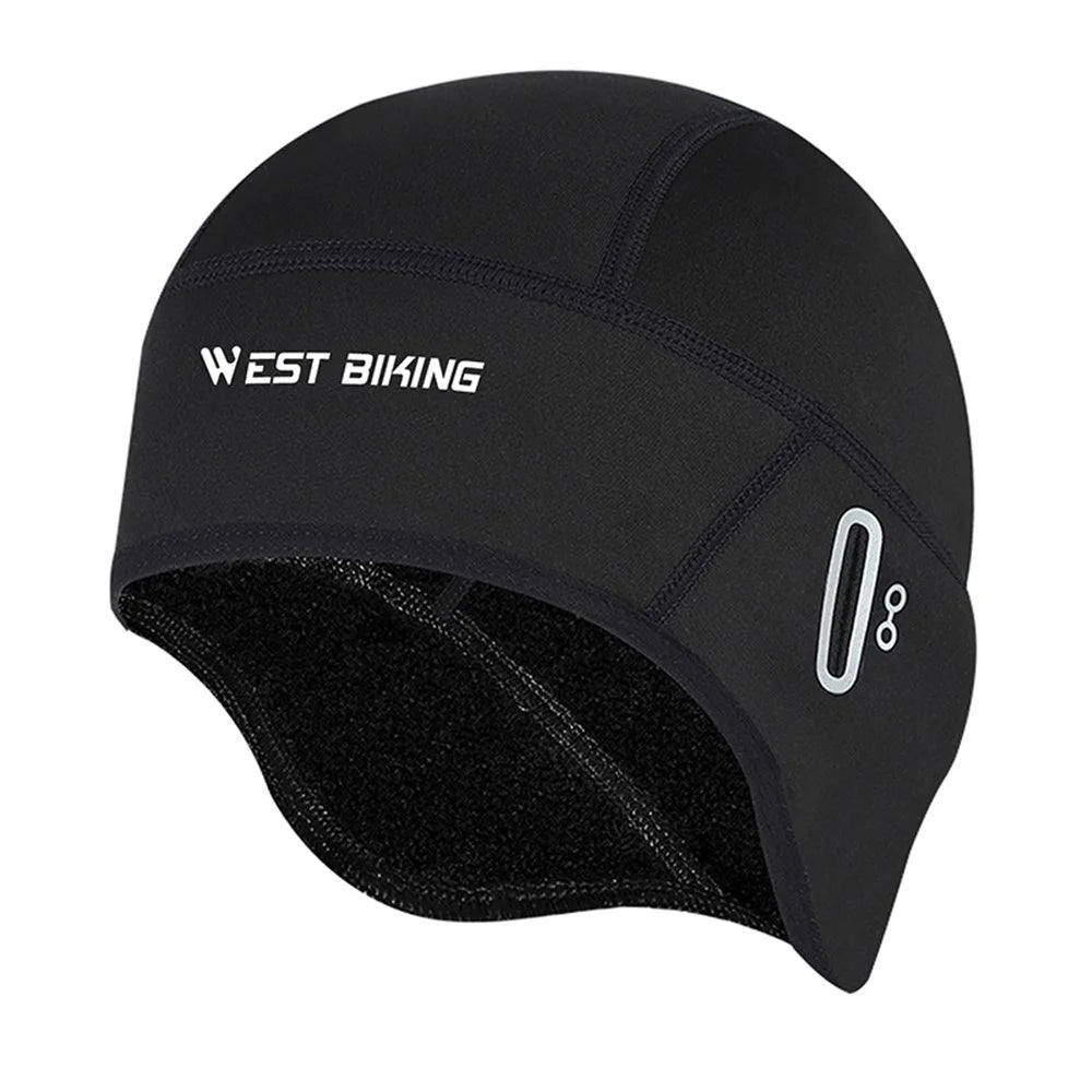 WEST BIKING YP0201348 Winter Earmuffs MTB Bicycle Cycling Cap Windproof Fleece Helmet Liner with Glasses Holes - Black - 1