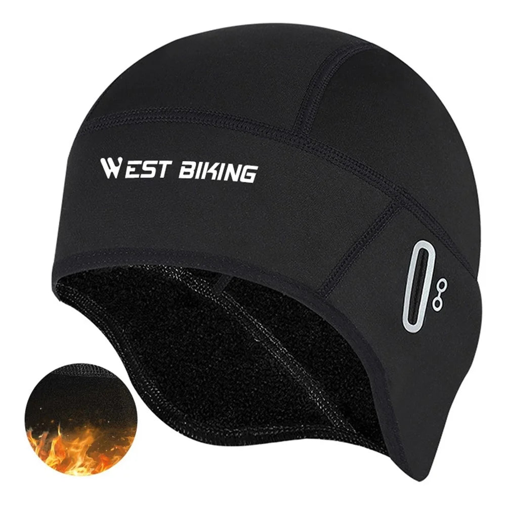 WEST BIKING YP0201348 Winter Earmuffs MTB Bicycle Cycling Cap Windproof Fleece Helmet Liner with Glasses Holes - Black - 2