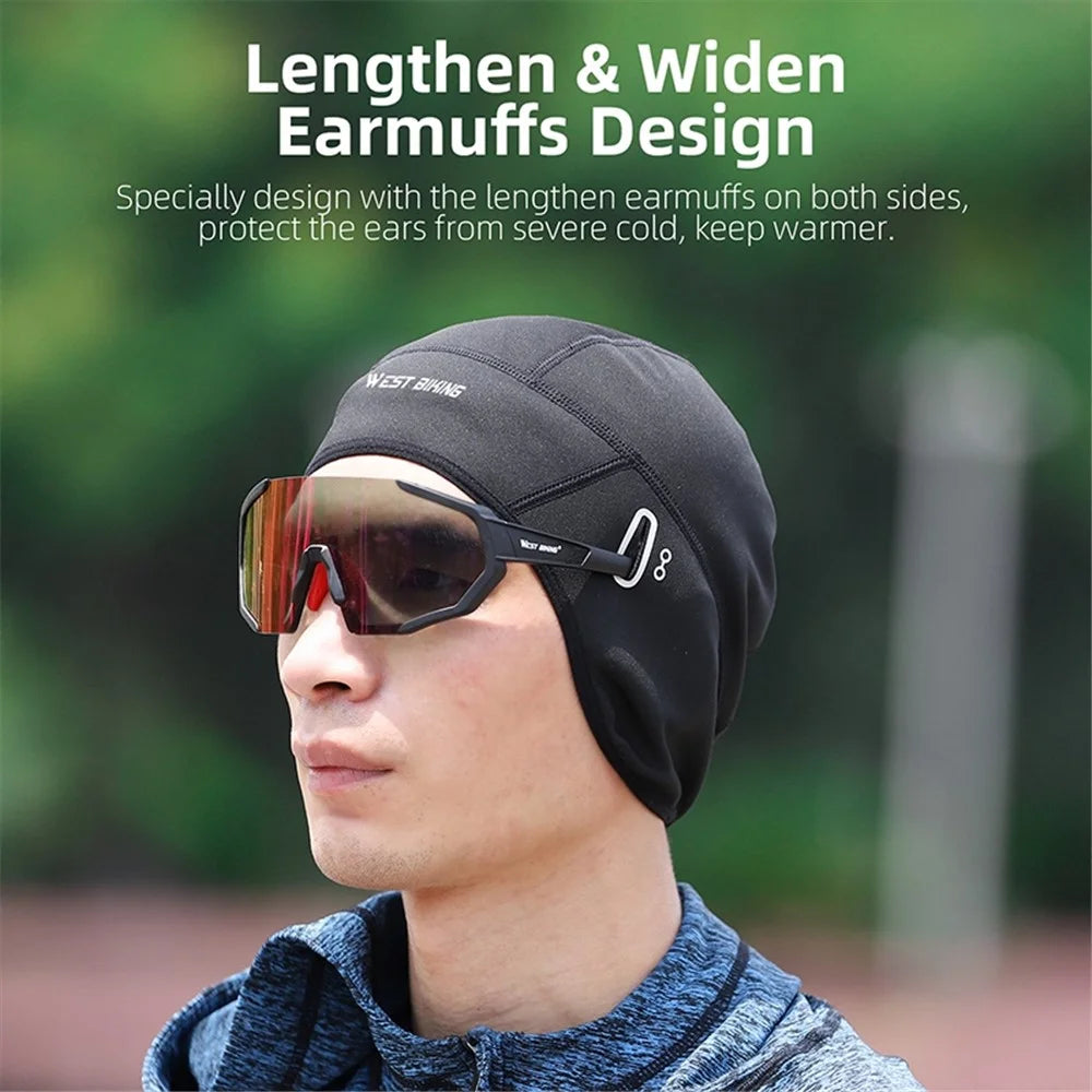 WEST BIKING YP0201348 Winter Earmuffs MTB Bicycle Cycling Cap Windproof Fleece Helmet Liner with Glasses Holes - Black - 4