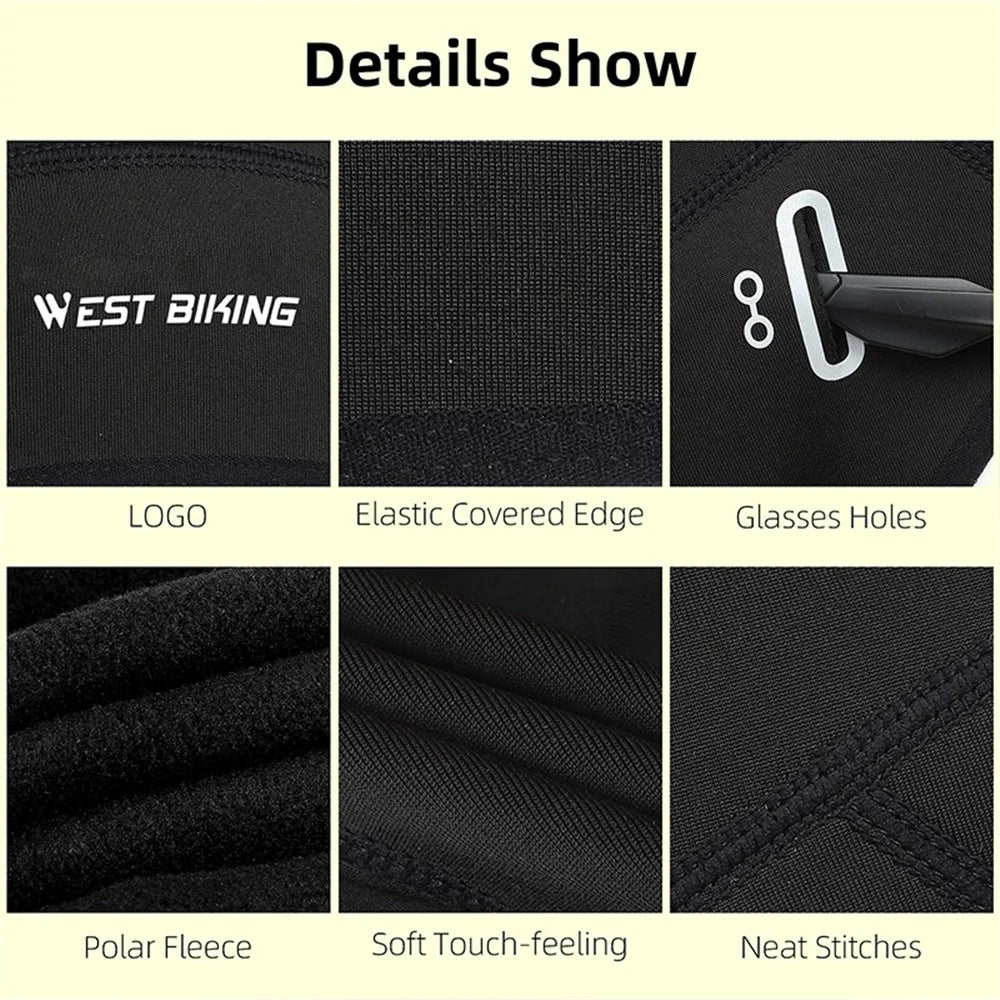 WEST BIKING YP0201348 Winter Earmuffs MTB Bicycle Cycling Cap Windproof Fleece Helmet Liner with Glasses Holes - Black - 7