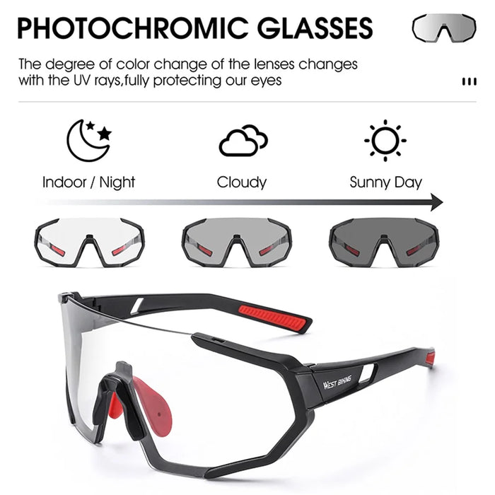 WEST BIKING YP0703148 Photochromic Sports Goggles Men Women Cycling UV Protection Windproof Eyeglasses - White - 2