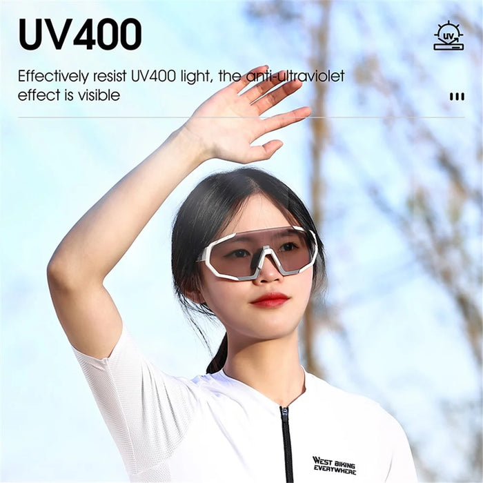 WEST BIKING YP0703148 Photochromic Sports Goggles Men Women Cycling UV Protection Windproof Eyeglasses - White - 3