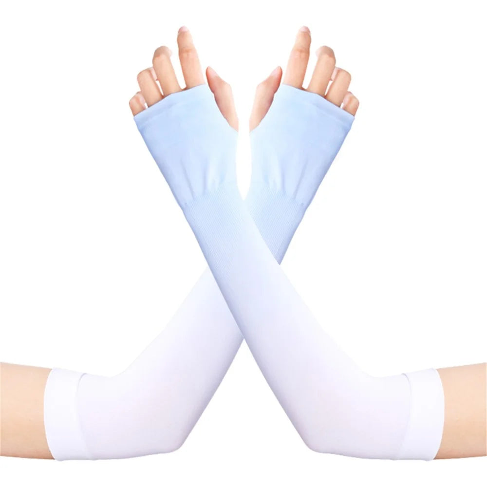 GOLOVEJOY HB21 One Pair UV Protection Arm Sleeves Cycling Cooling Gloves Gradient Color Compression Long Arm Cover - Blue - 1