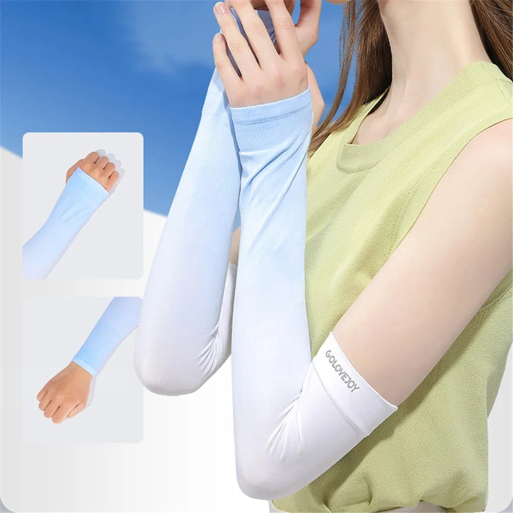 GOLOVEJOY HB21 One Pair UV Protection Arm Sleeves Cycling Cooling Gloves Gradient Color Compression Long Arm Cover - Blue - 2