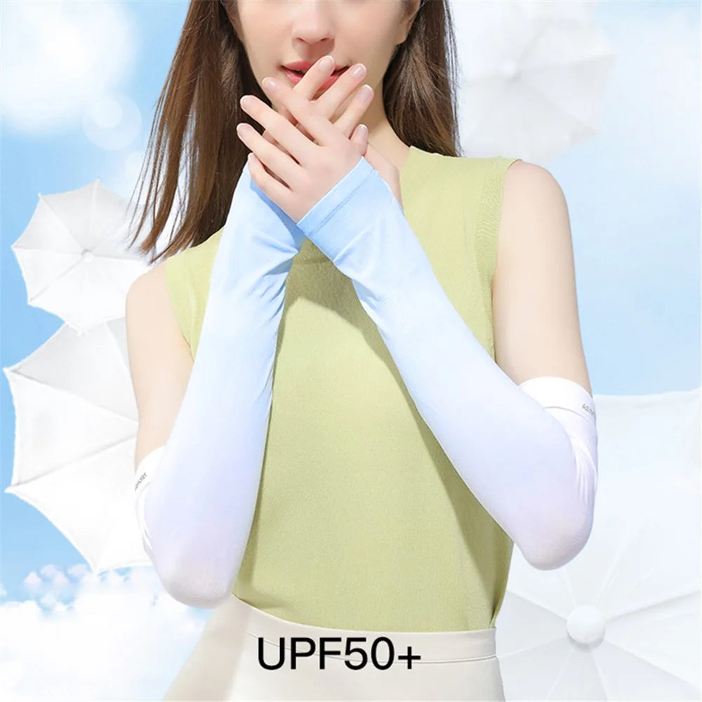 GOLOVEJOY HB21 One Pair UV Protection Arm Sleeves Cycling Cooling Gloves Gradient Color Compression Long Arm Cover - Blue - 3