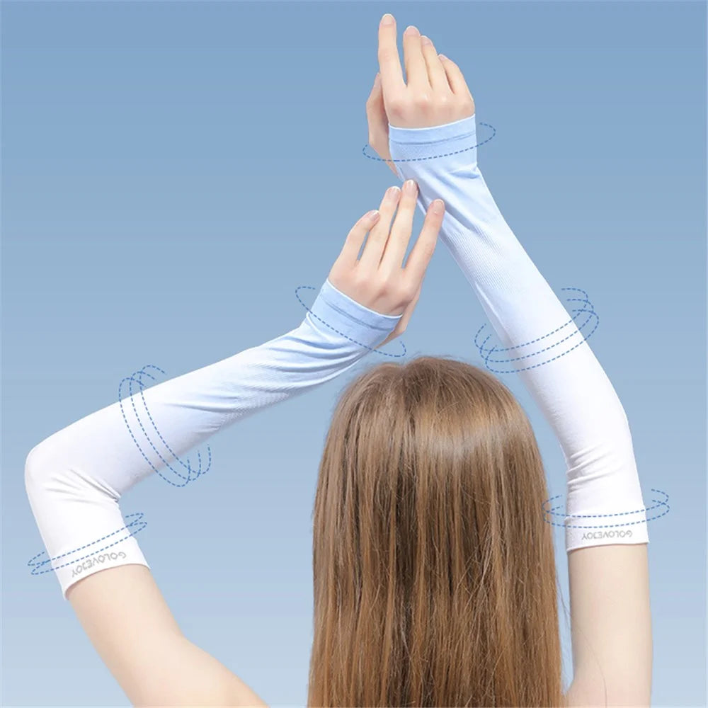 GOLOVEJOY HB21 One Pair UV Protection Arm Sleeves Cycling Cooling Gloves Gradient Color Compression Long Arm Cover - Blue - 4