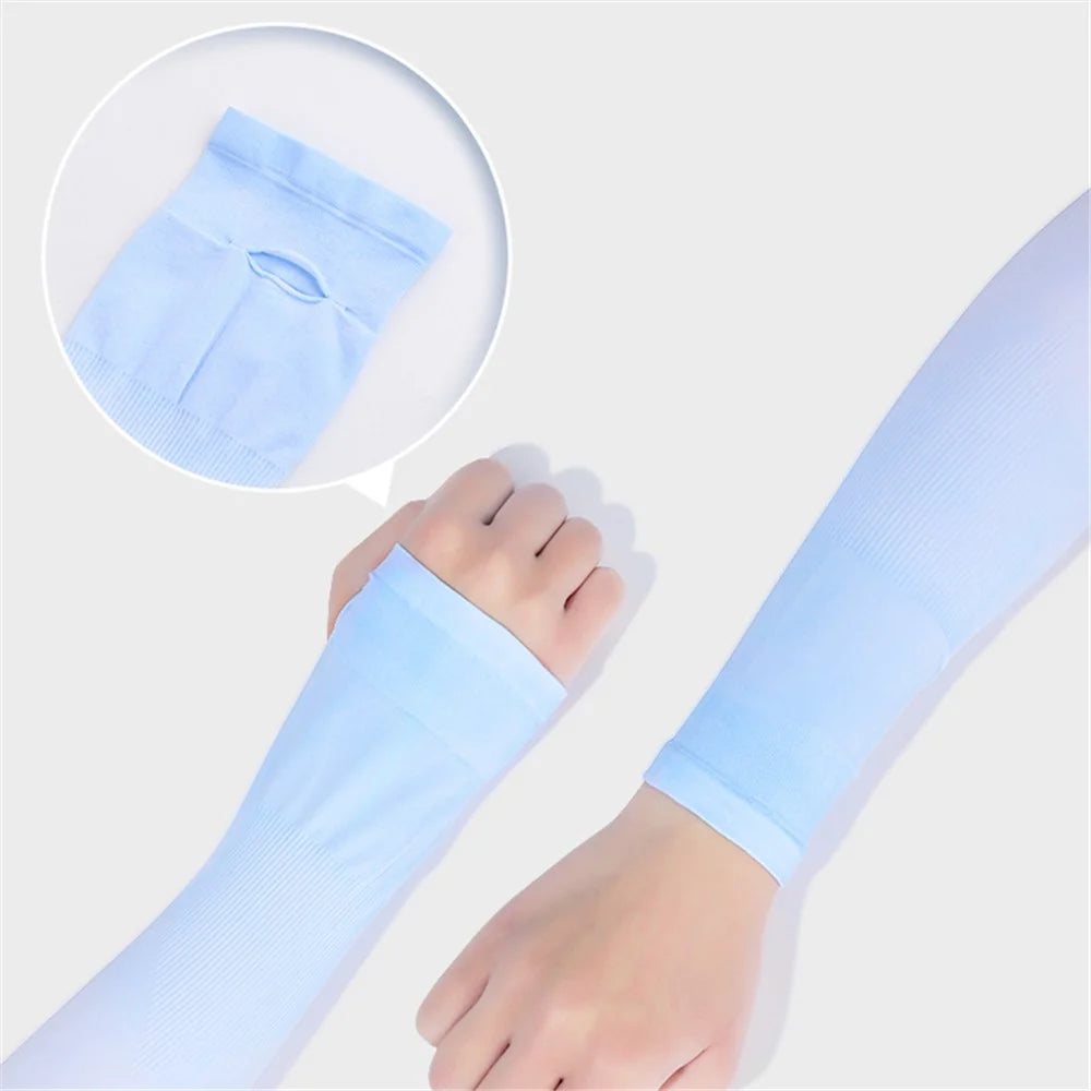 GOLOVEJOY HB21 One Pair UV Protection Arm Sleeves Cycling Cooling Gloves Gradient Color Compression Long Arm Cover - Blue - 5