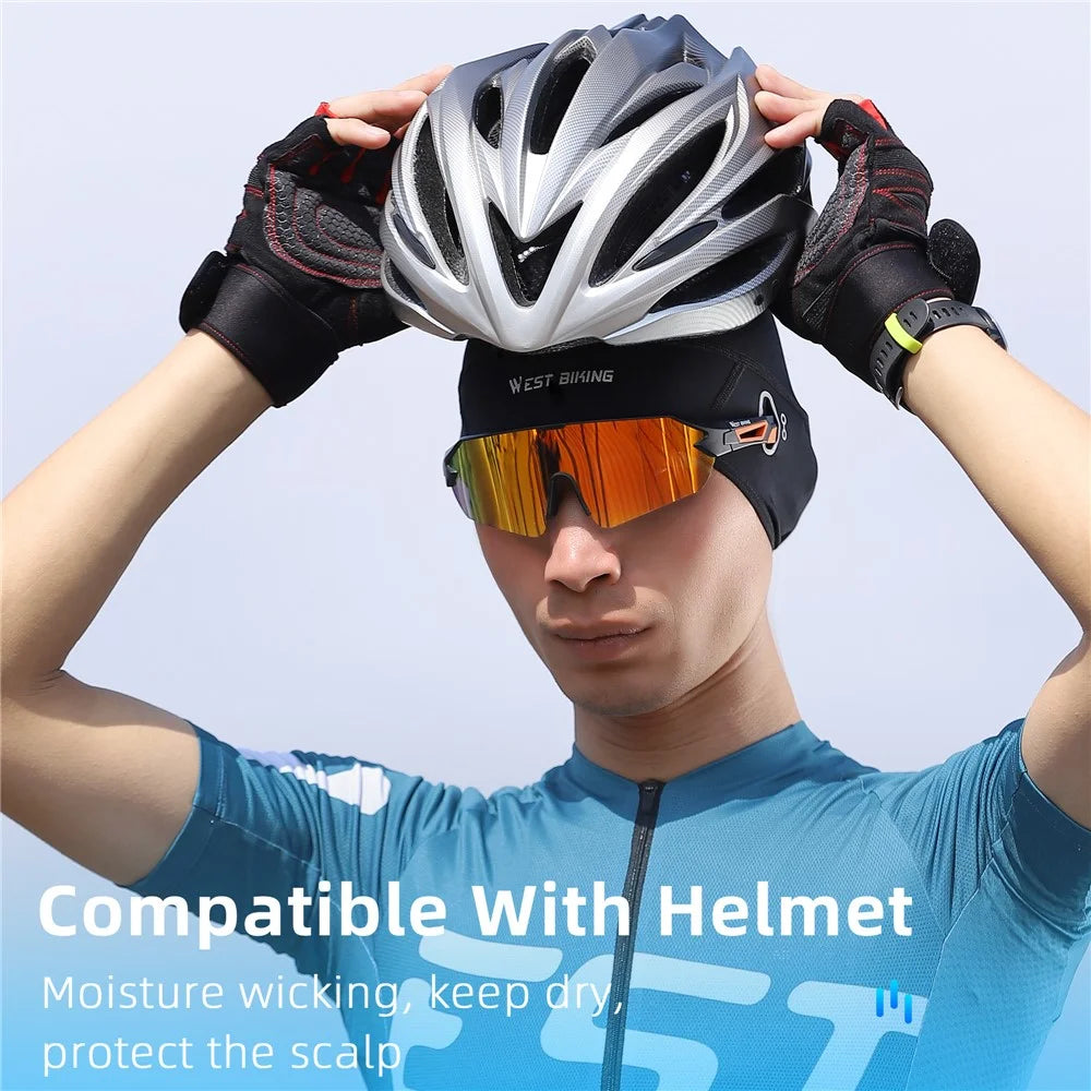 WEST BIKING YP0201363 Summer Cycling Ice Silk Cooling Cap UV Protection Breathable Helmet Liner Hat - Black - 5