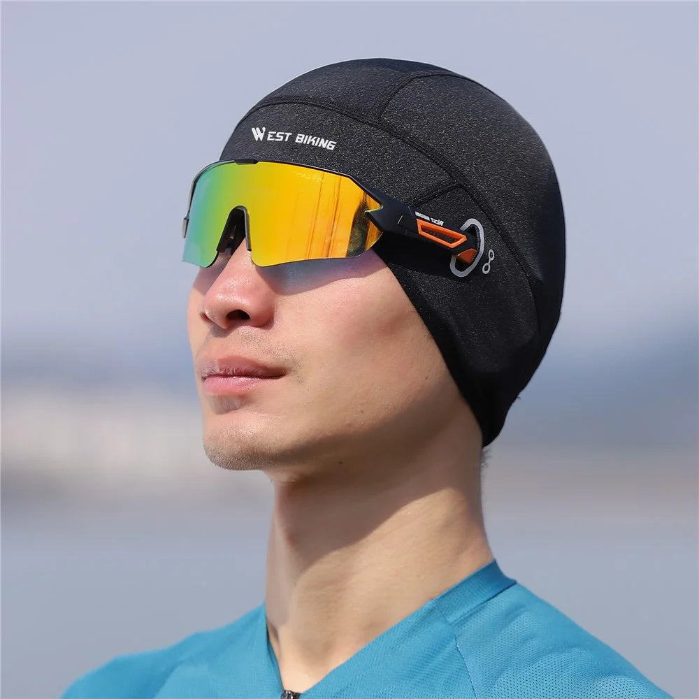 WEST BIKING YP0201363 Summer Cycling Ice Silk Cooling Cap UV Protection Breathable Helmet Liner Hat - Black - 7