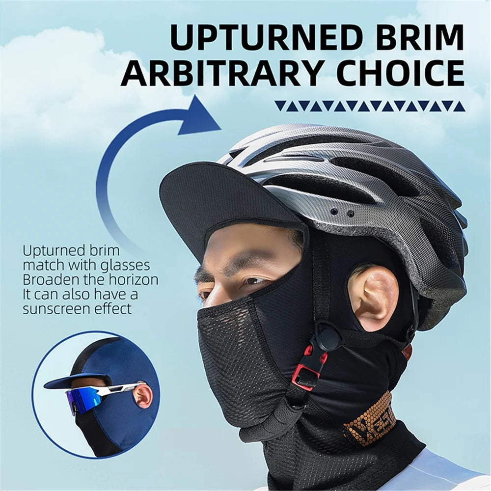 WEST BIKING YP0201382 UV Protection Neck Gaiter Balaclava Ice Silk Face Cover with Brim for Cycling Fishing - Blue - 2