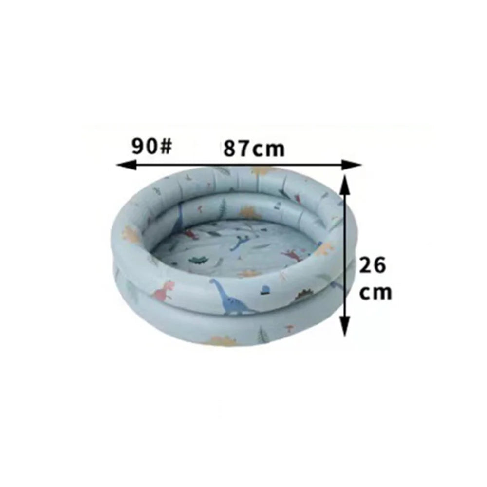 Inflatable Swimming Pool Round PVC Summer Baby Paddling Toy Infant Bath Pool, Style 90 - Beige Dinosaur - 5